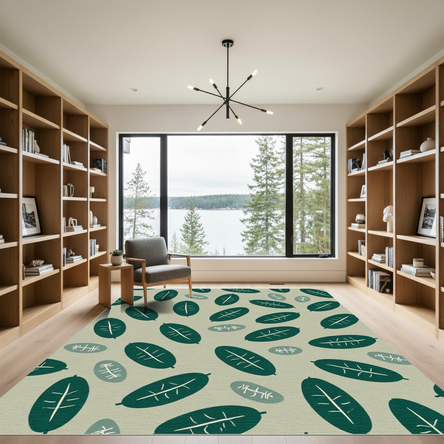 Deep Green Leafy Oval Arrangement Rug