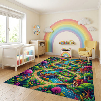 Whimsical Fairy Village Winding River Rug