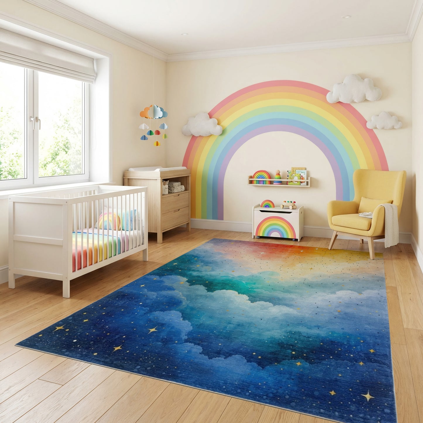 Radiant Blue Orange Starry Clouds Rug