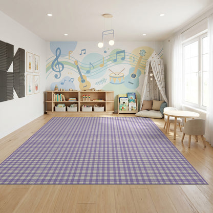 Purple White Gingham Check Rug