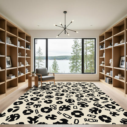 Abstract Black Organic Shapes Rug
