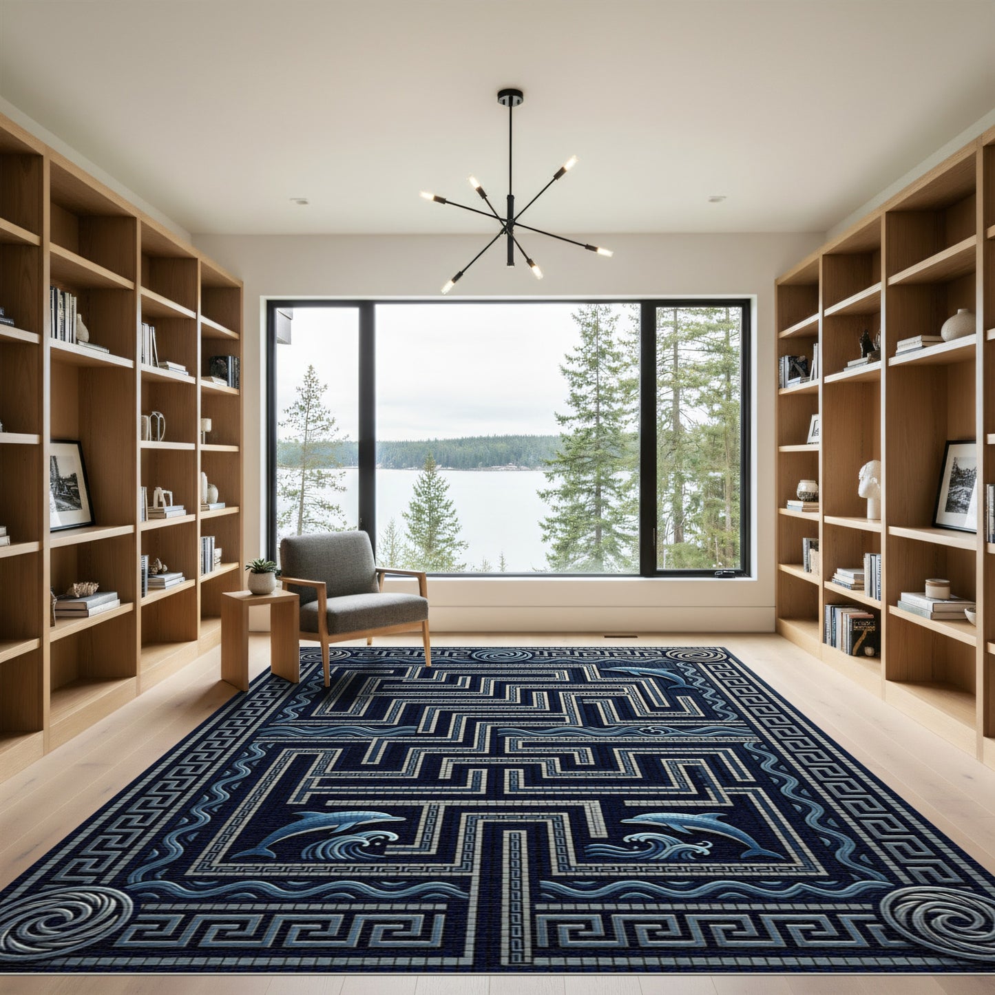 Azure Dolphin Maze Ancient Geometric Rug