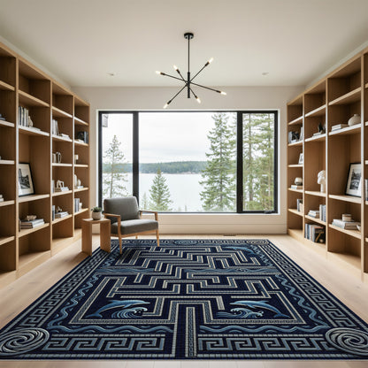 Azure Dolphin Maze Ancient Geometric Rug