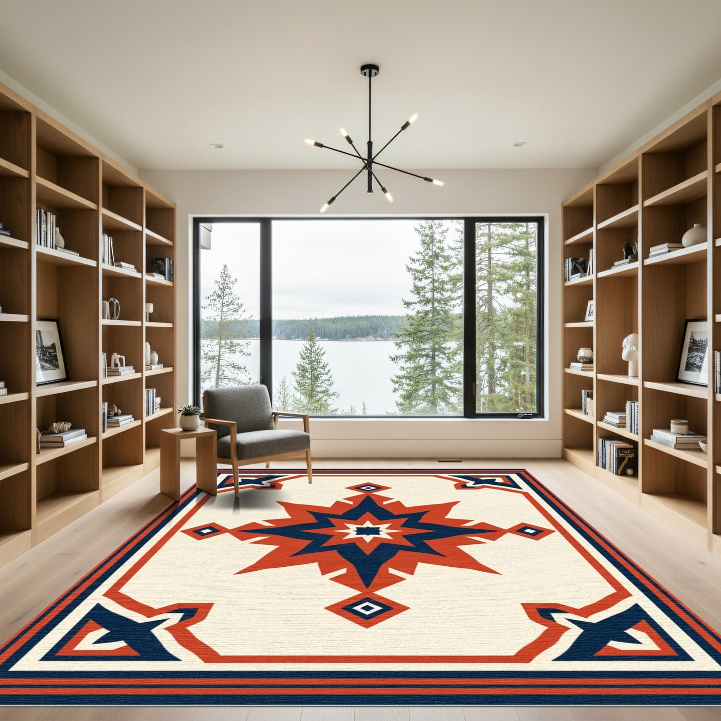 Crimson Navy Starburst Geometric Rug