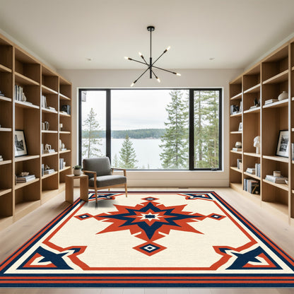 Crimson Navy Starburst Geometric Rug