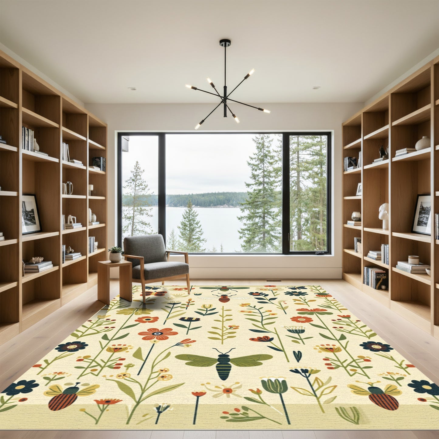 Whimsical Folk Art Botanical Butterfly Rug