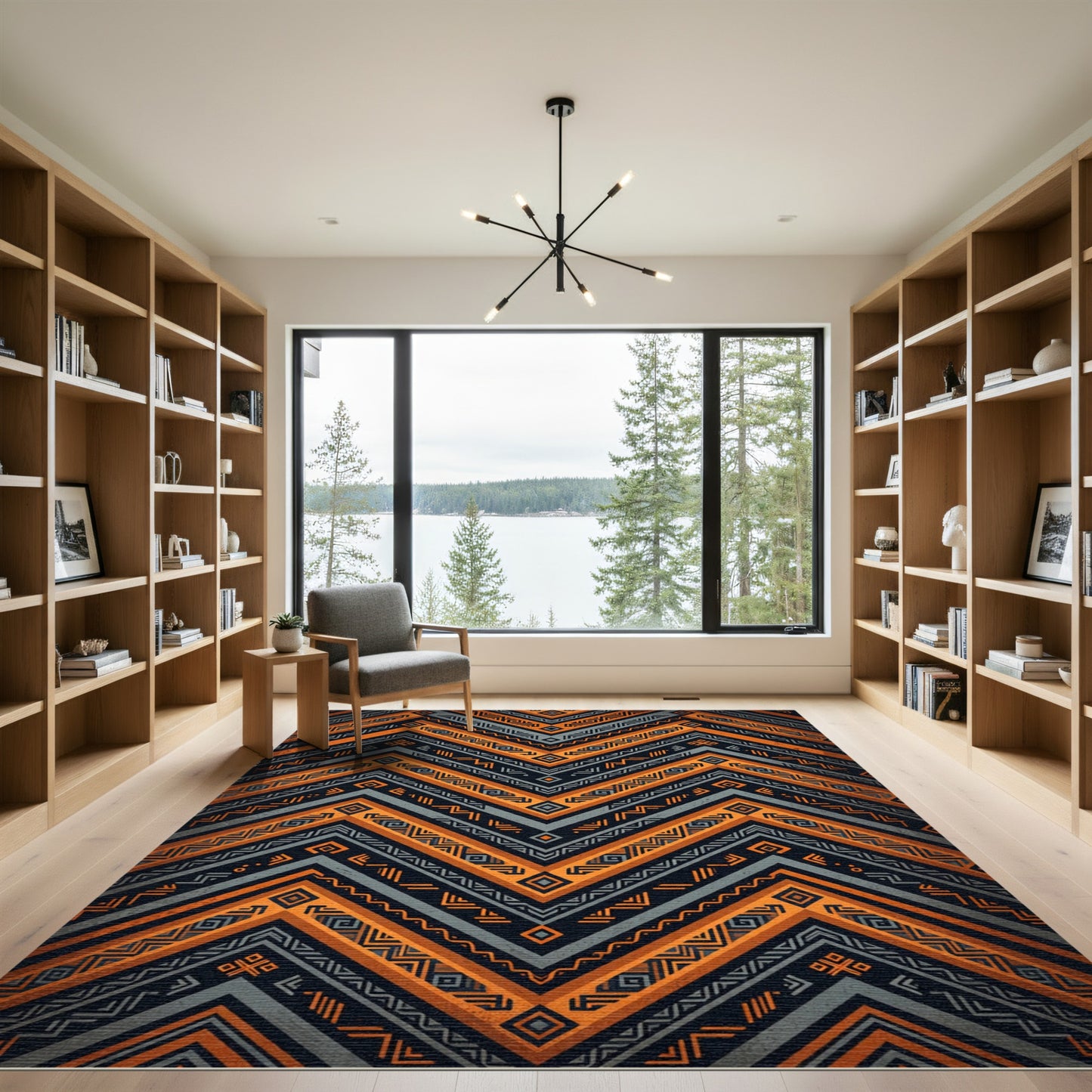 Bold Tribal Orange and Charcoal Chevron Rug