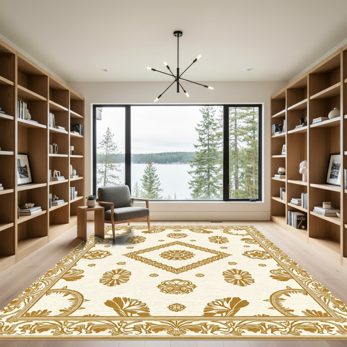 Ornate Golden Floral Laurel Rug