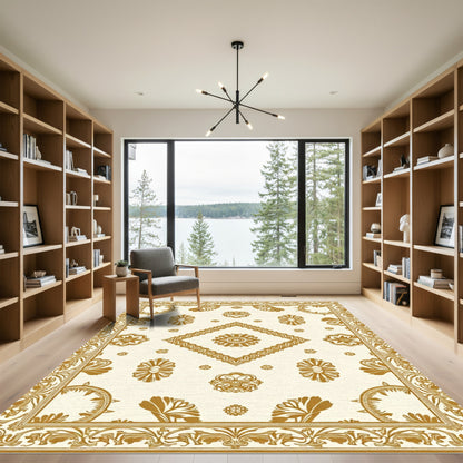 Ornate Golden Floral Laurel Rug