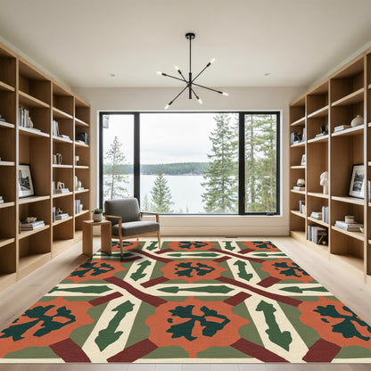 Terracotta Forest Green Lattice Rug