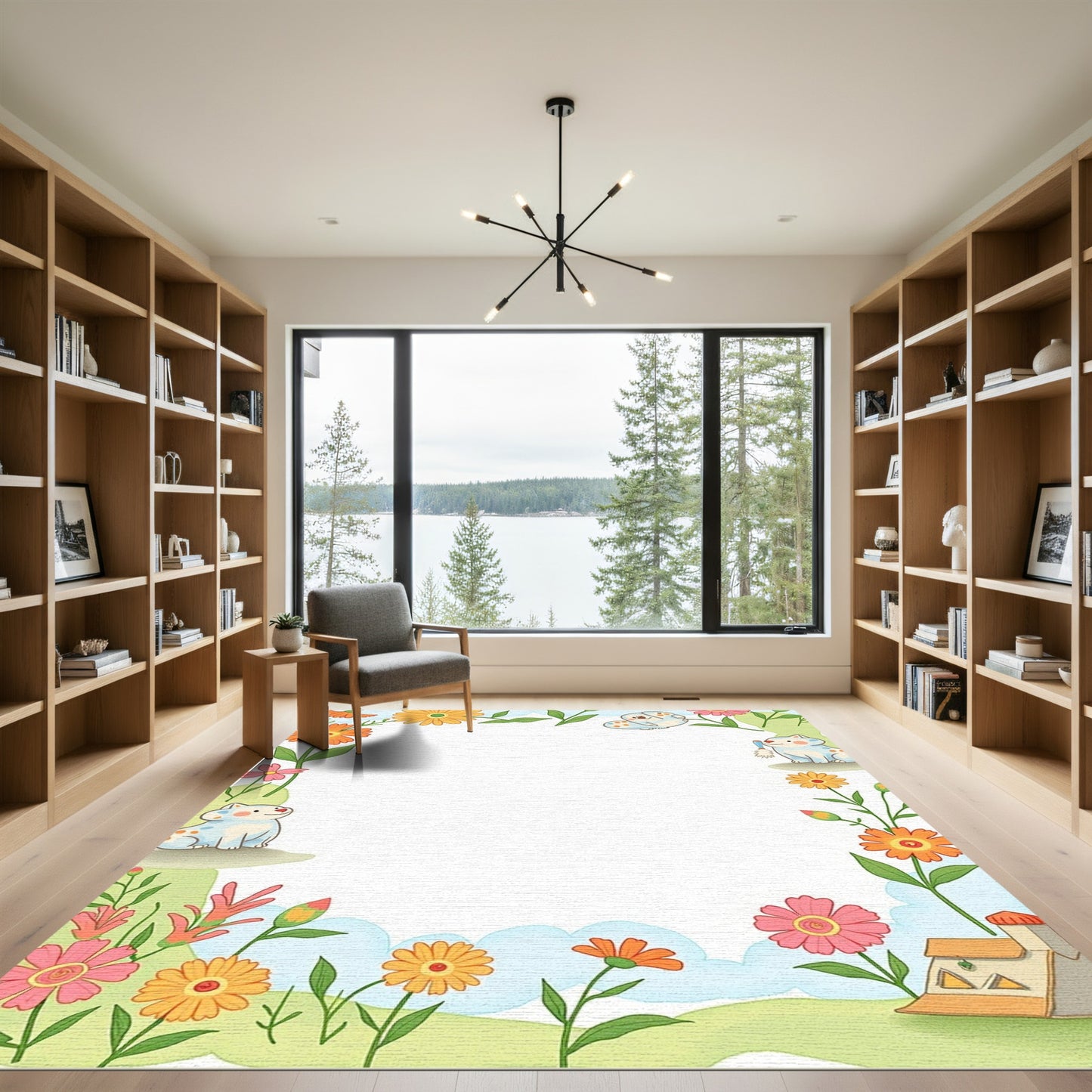 Whimsical Floral Garden with Cute Animals Rug