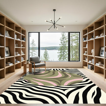 Olive Pink Abstract Zebra Swirl Rug
