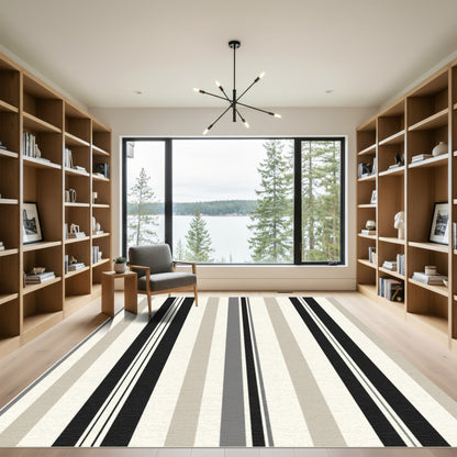 Classic Neutral Tone Vertical Stripe Rug