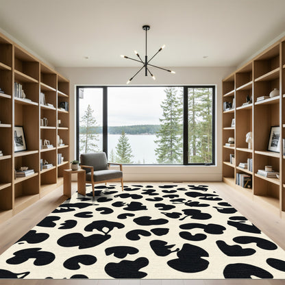 Black Cream Blobs Abstract Rug