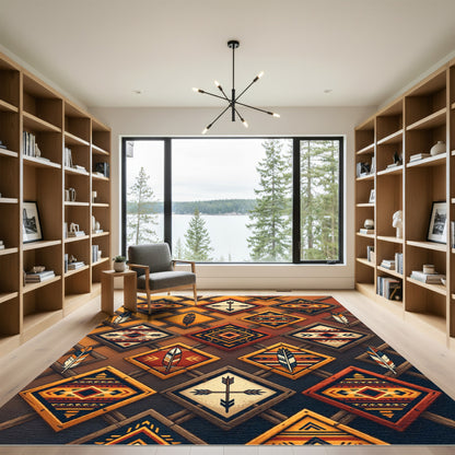 Woven Earth Tone Feather Diamond Rug