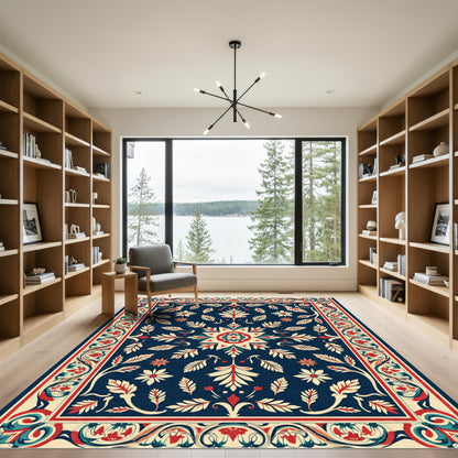 Ornate Red Floral Medallion Ivory Rug