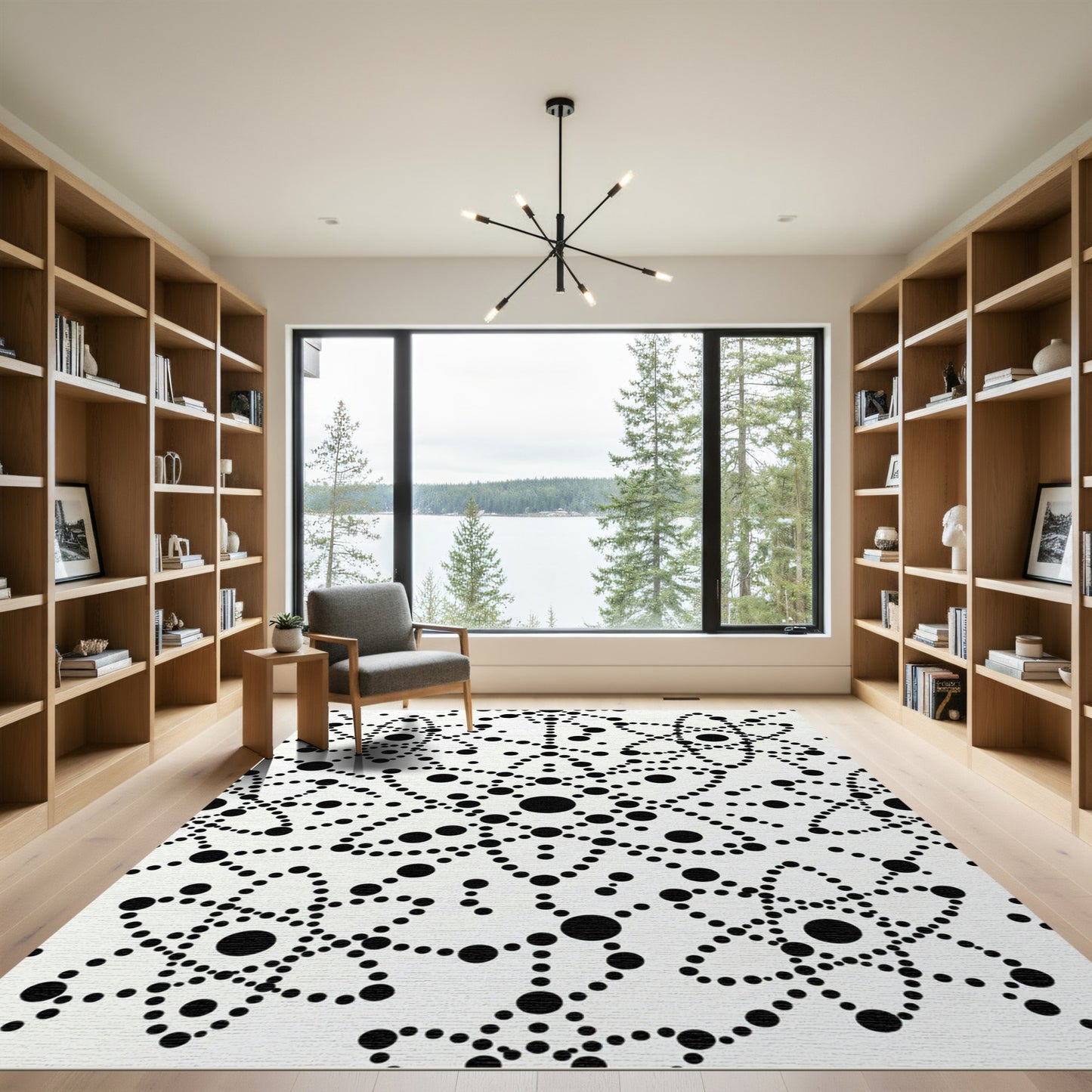 Black Dot Cascade Starburst Rug