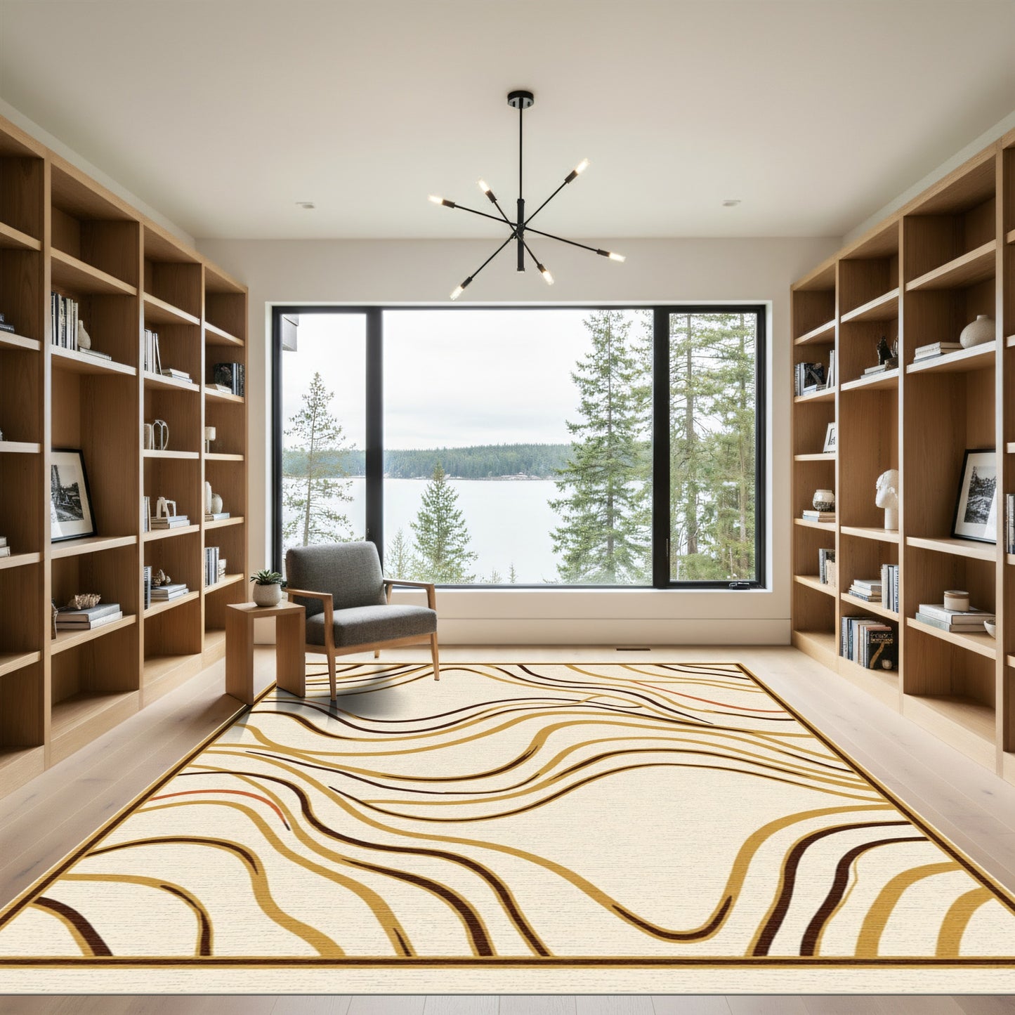 Earthy Tan Abstract Wave Composition Rug