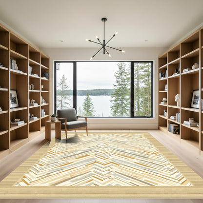 Cream Gold Herringbone Strokes Rug