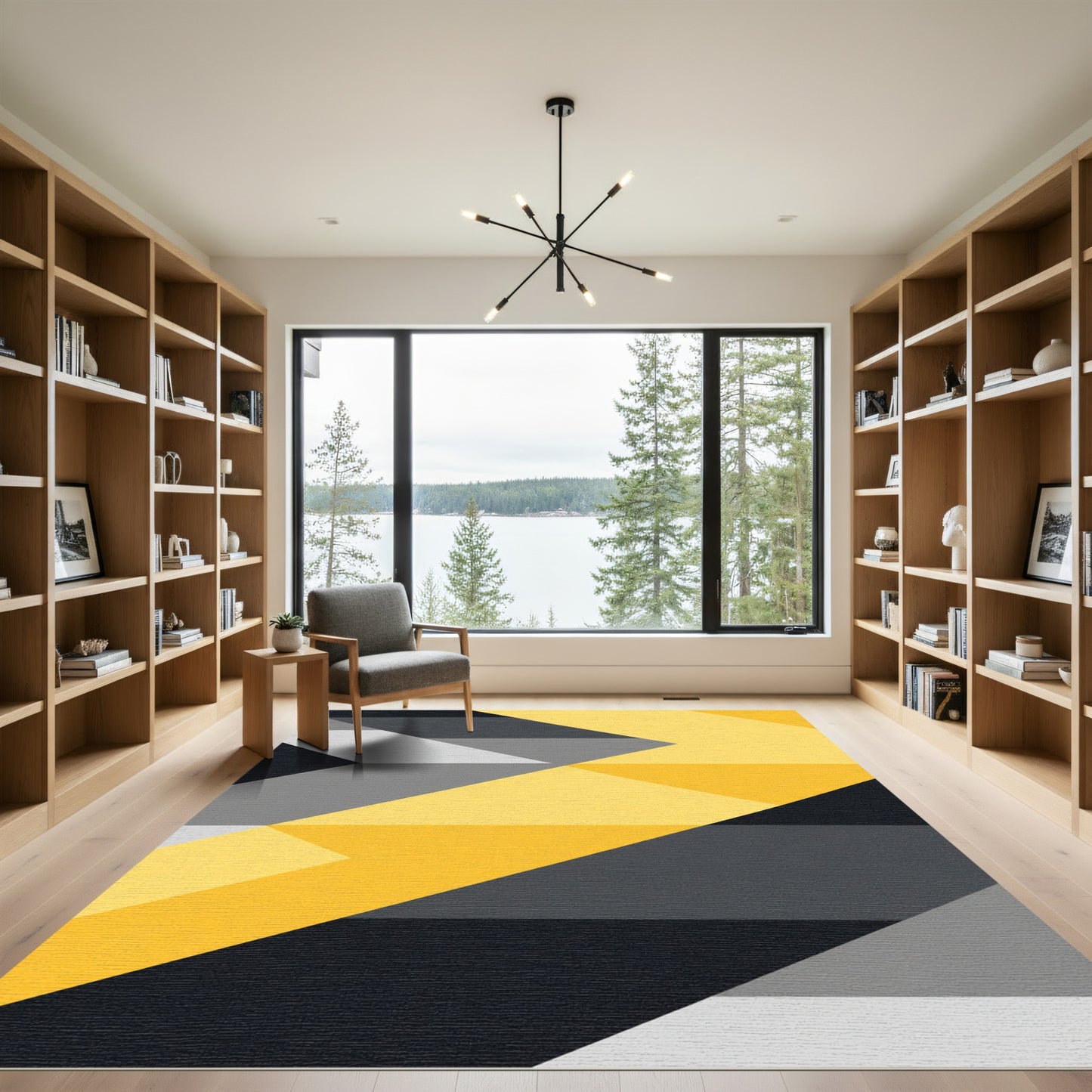 Bold Yellow Gray Geometric Arrow Rug