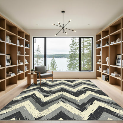 Modern Charcoal Gray Zigzag Chevron Rug