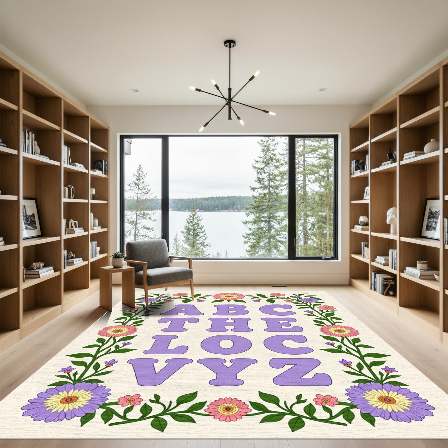 Groovy Floral Alphabet Borderrug Rug