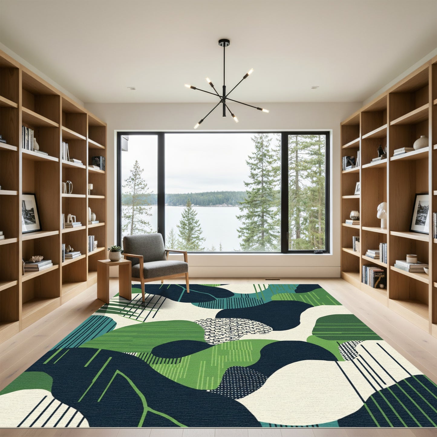 Abstract Organic Shapes Terra Cotta Greens Rug