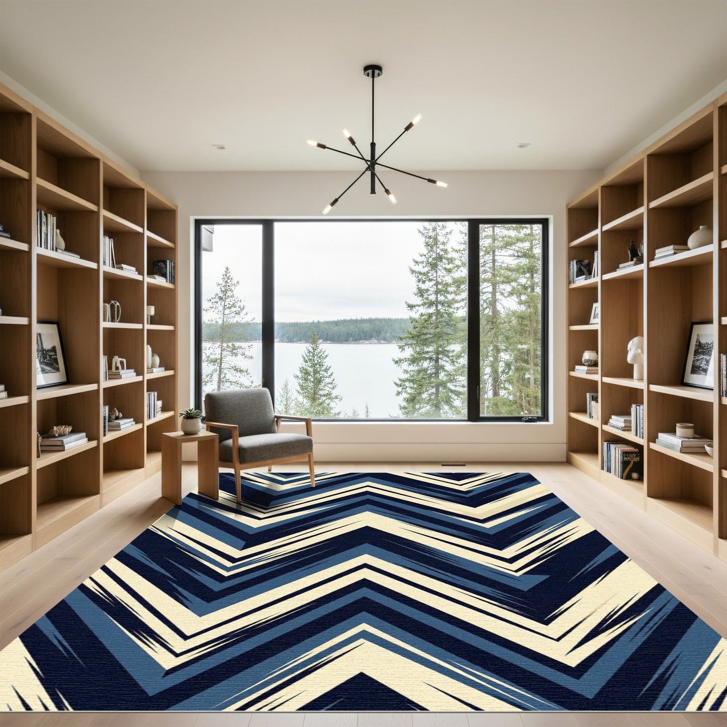Bold Navy Blue Chevron Zigzag Rug