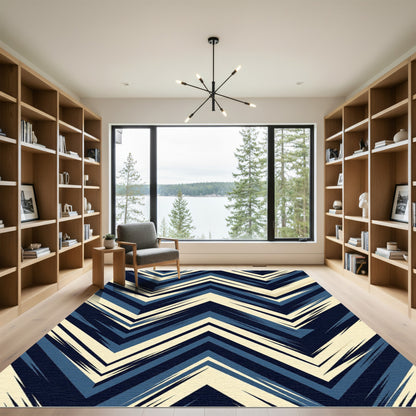 Bold Navy Blue Chevron Zigzag Rug