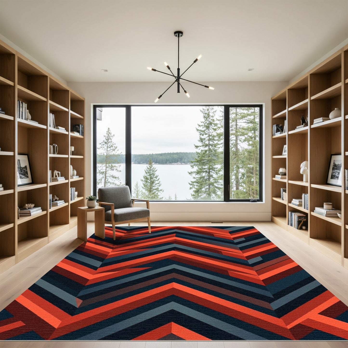 Modern Geometric Chevron Crimson Charcoal Rug