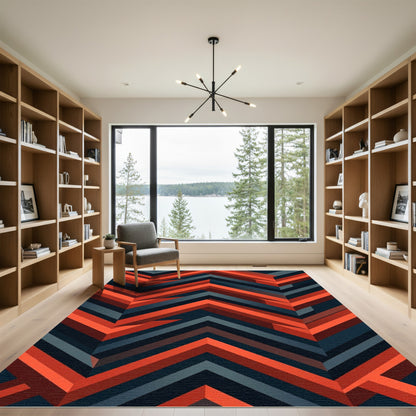 Modern Geometric Chevron Crimson Charcoal Rug
