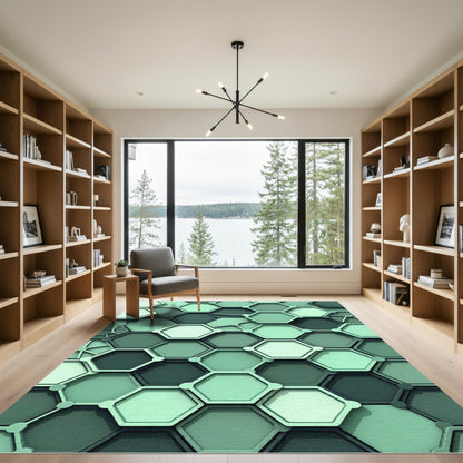 Aqua Geometric Honeycomb Array Rug
