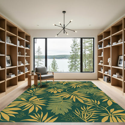 Emerald Green Tropical Foliage Rug