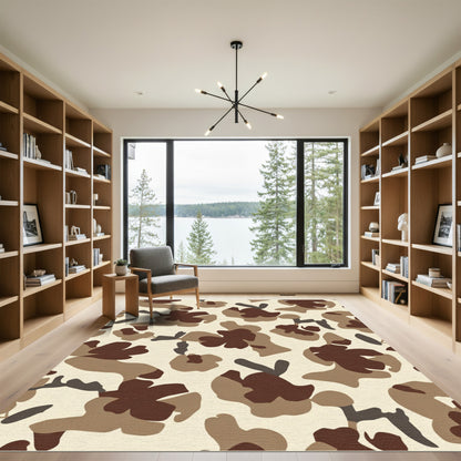 Earthy Camouflage Abstract Shapes Rug