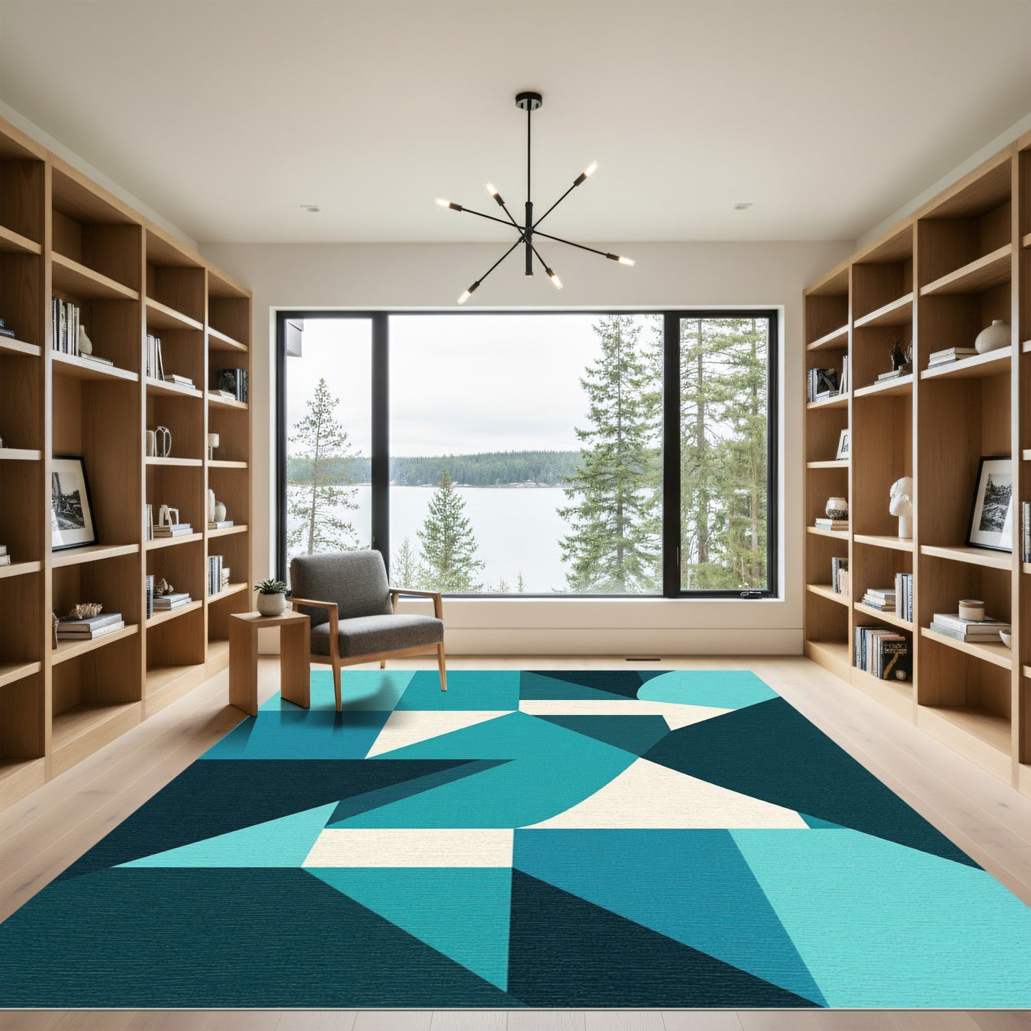Modern Teal Geometric Abstract Art Rug