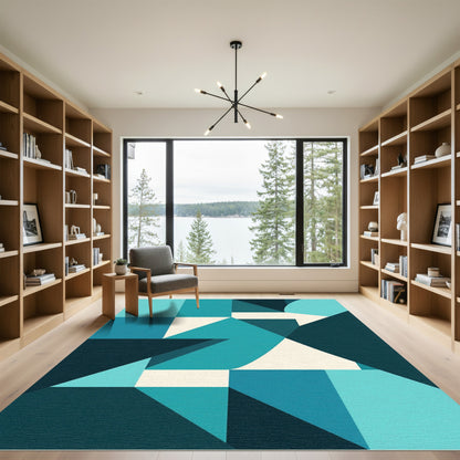 Modern Teal Geometric Abstract Art Rug