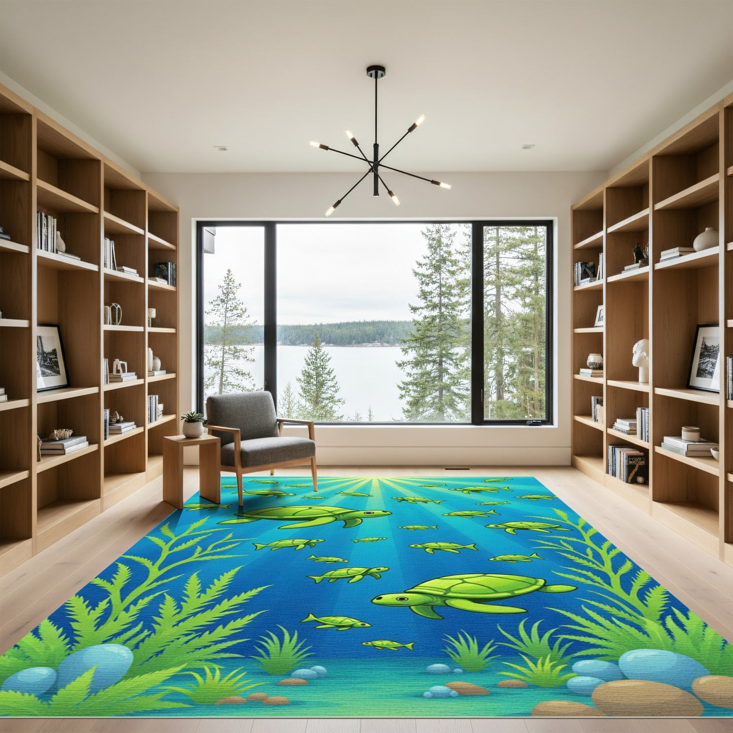 Bright Green Sea Turtles Ocean Life Rug