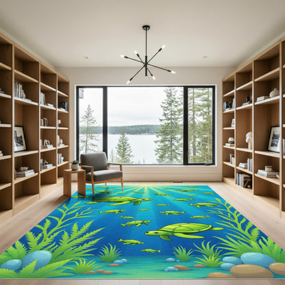 Bright Green Sea Turtles Ocean Life Rug