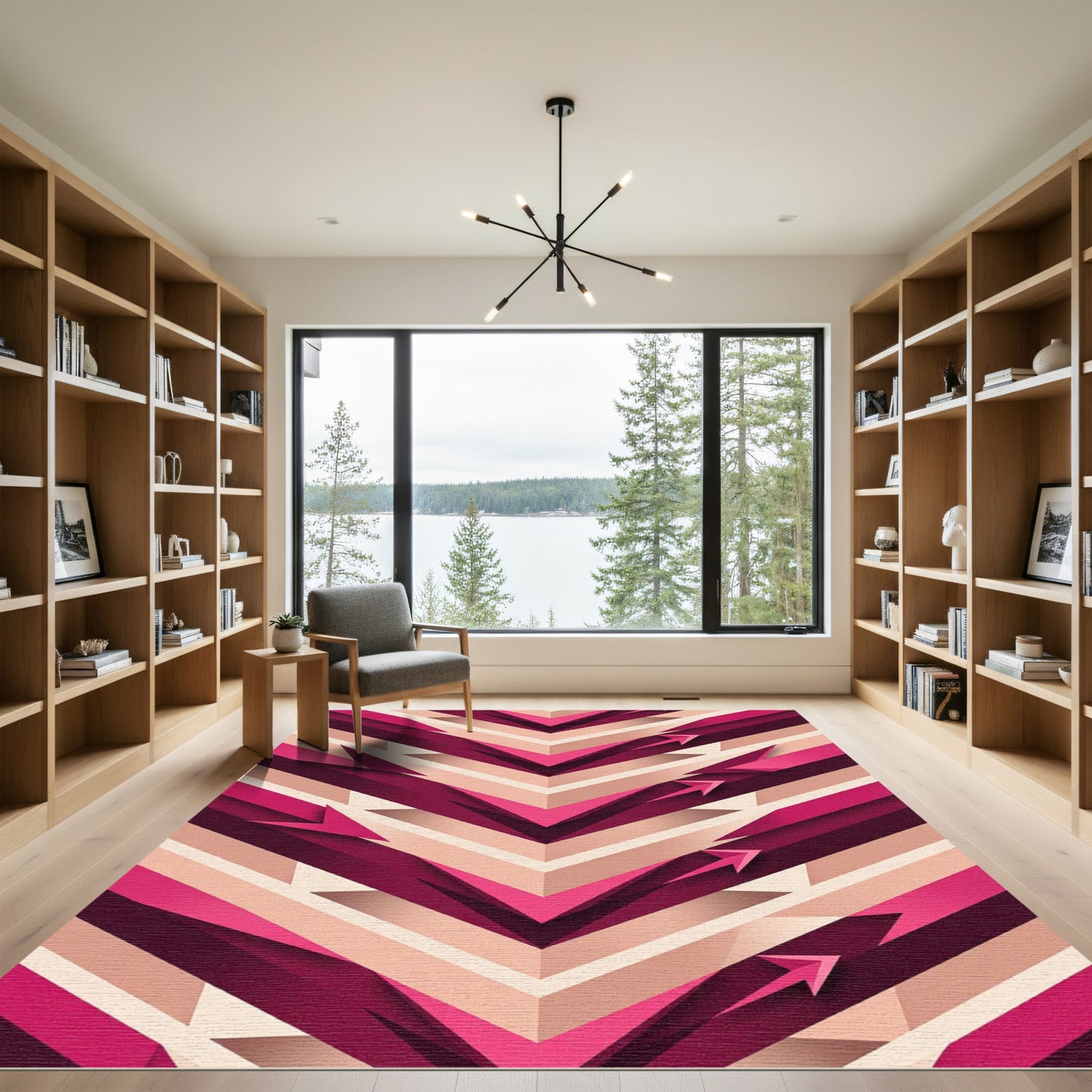 Crimson Pink Layered Chevron Arrow Rug