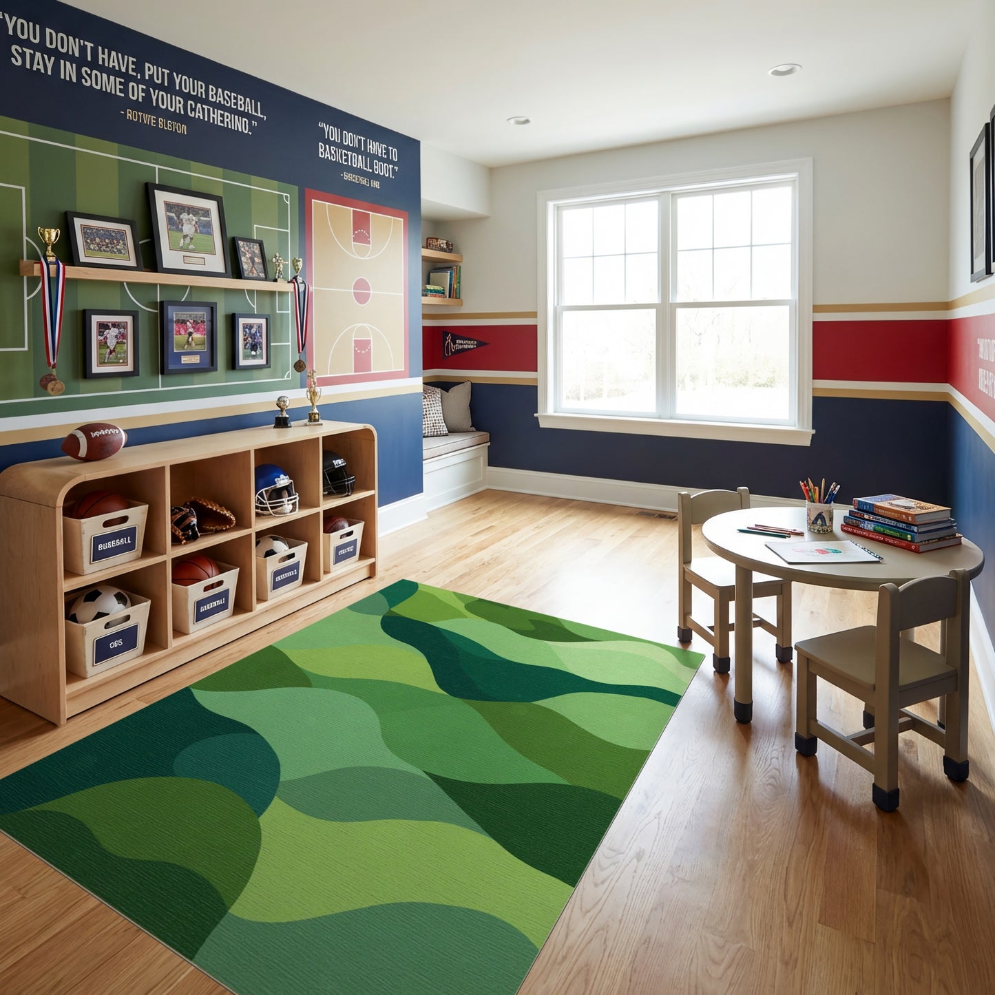 Layered Green Wavy Tones Rug