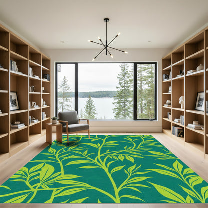 Emerald Green Vine Leaf Swirl Rug