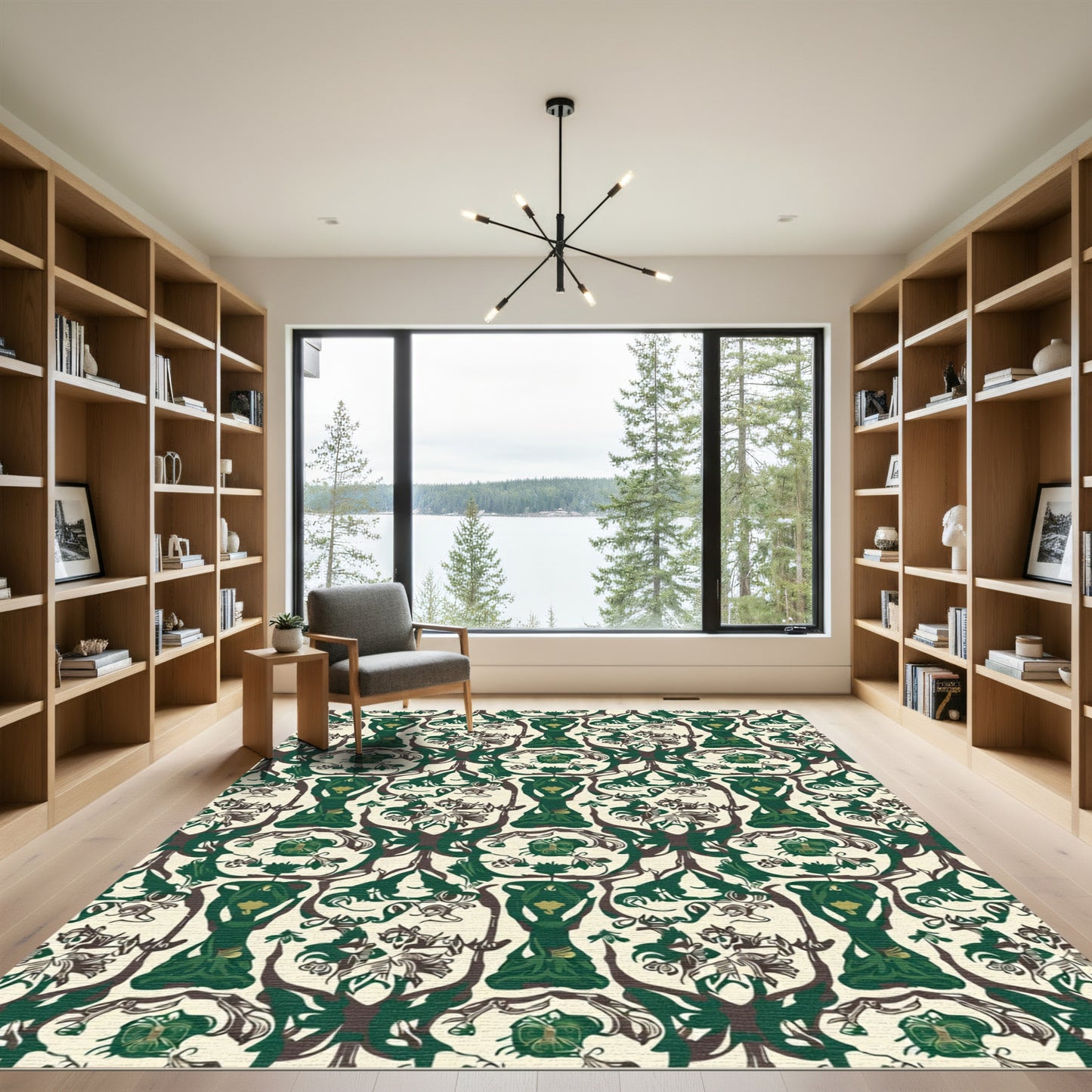 Emerald green forest deity intricate pattern Rug