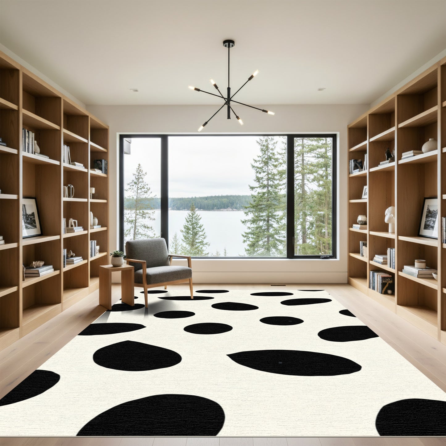 Cream Black Irregular Dot Layout Rug