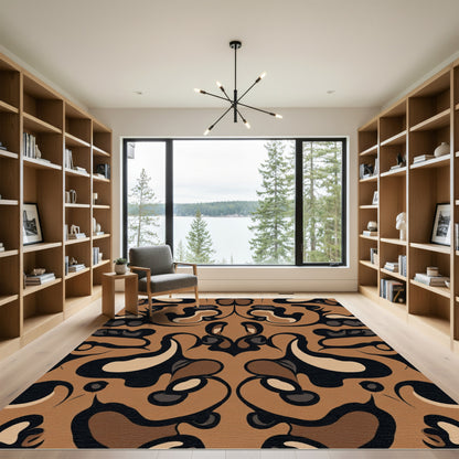 Symmetrical Tan Abstract Swirl Rug
