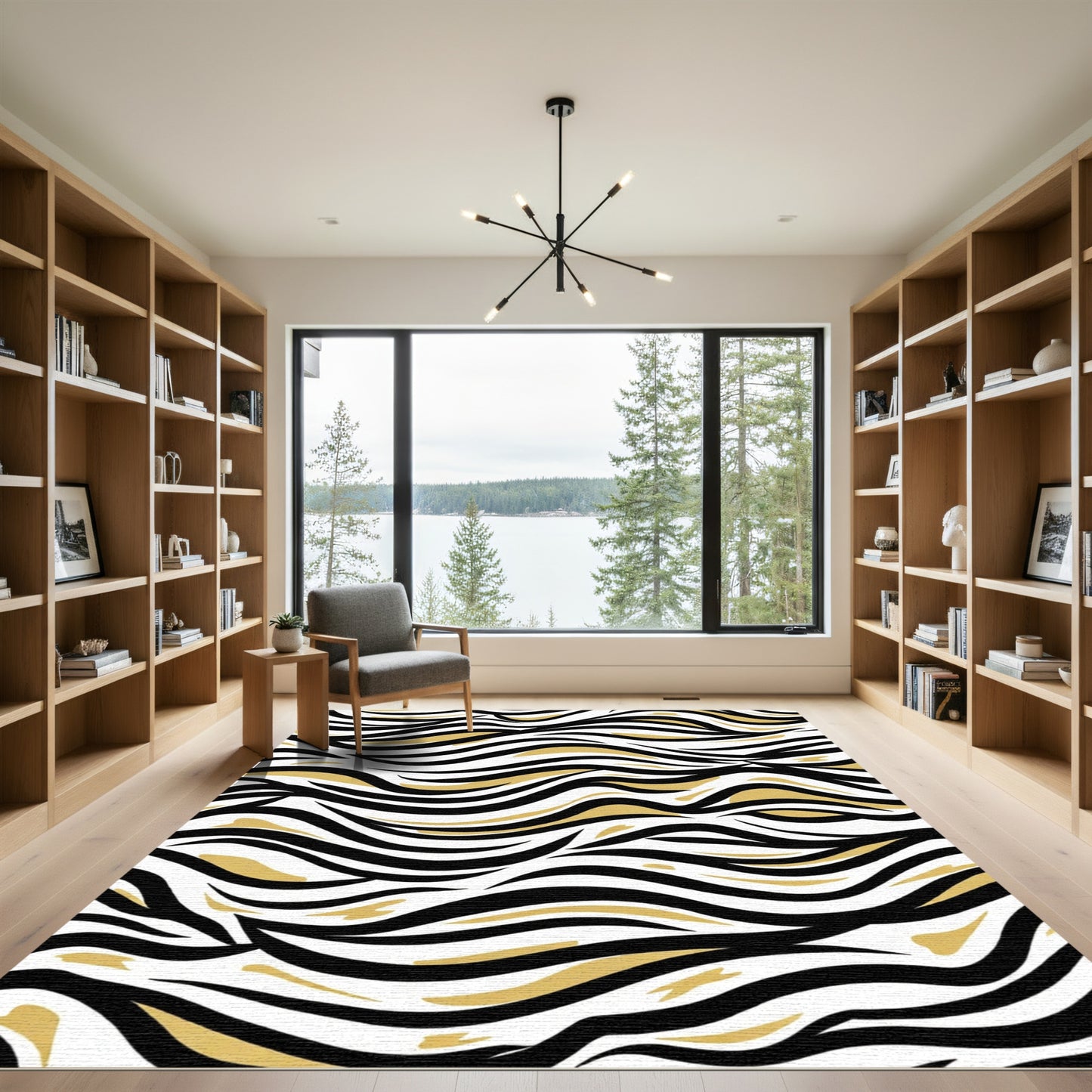 Bold Black And Gold Wavy Lines Rug