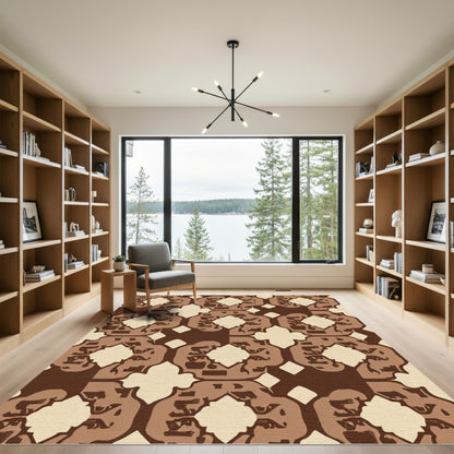 Rich Brown Abstract Repeating Motif Rug