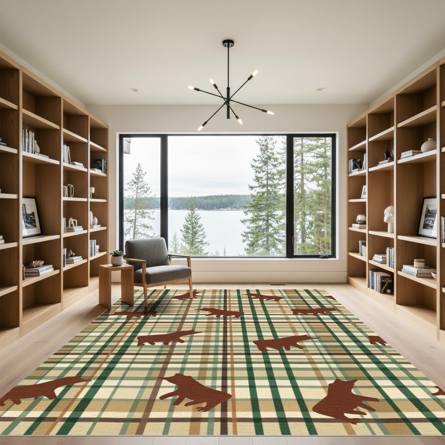 Brown Bear Plaid Composition Rug