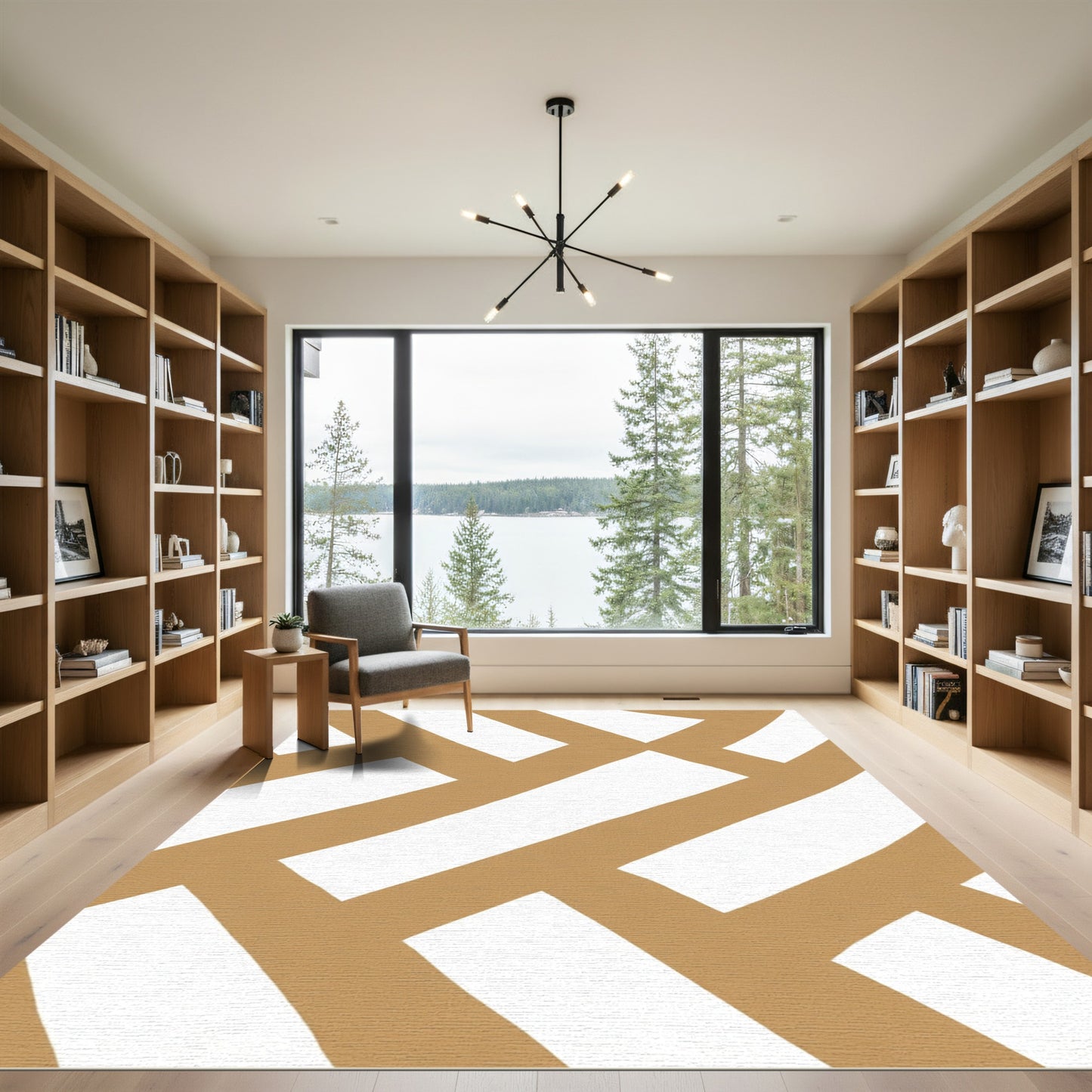 Modern Tan White Interlocking Lines Rug