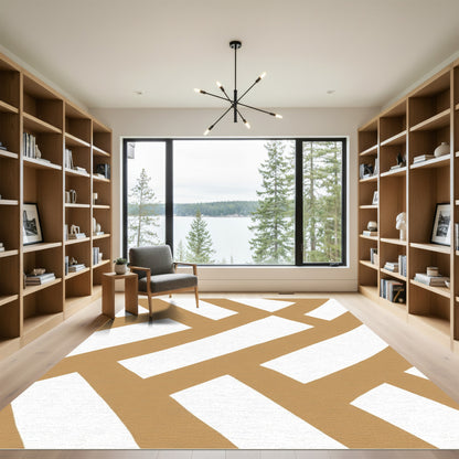 Modern Tan White Interlocking Lines Rug