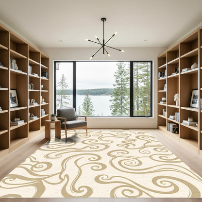 Gold Swirls Light Cream Background Rug